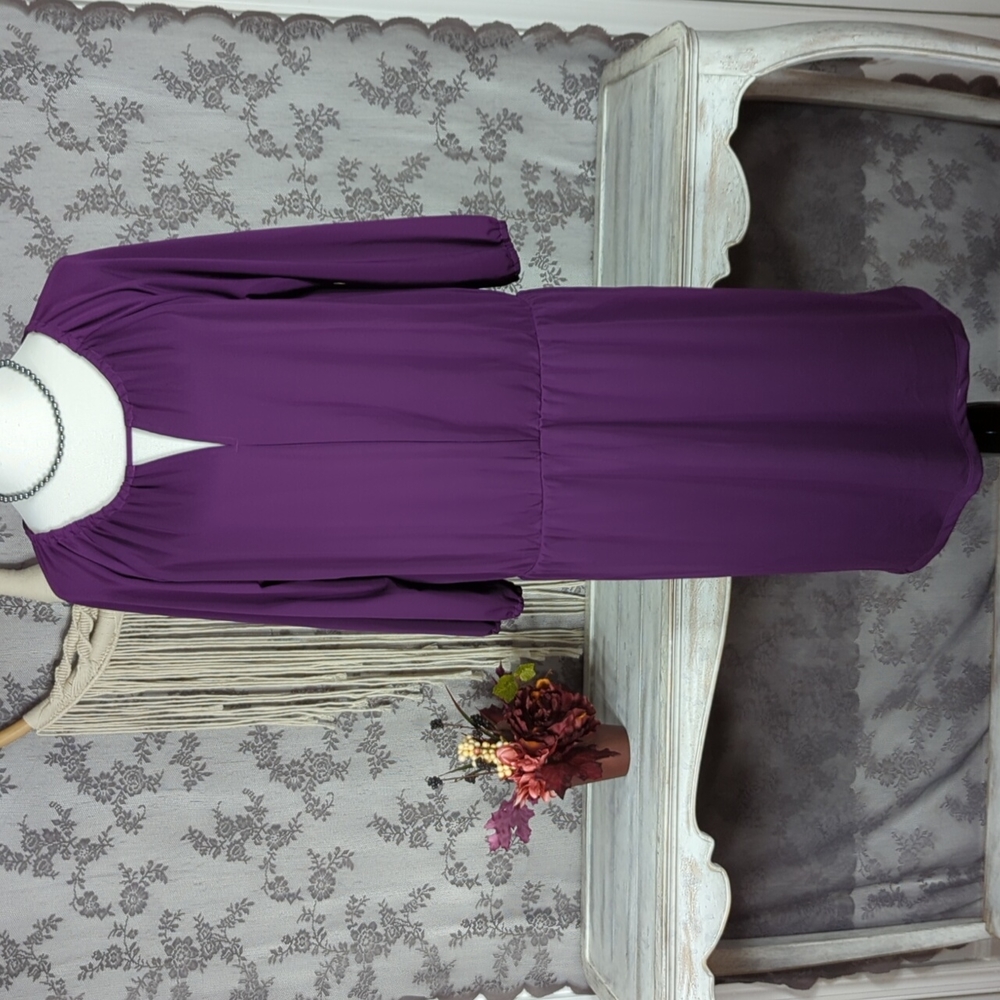 Talbots purple keyhole neck long sleeve dress
